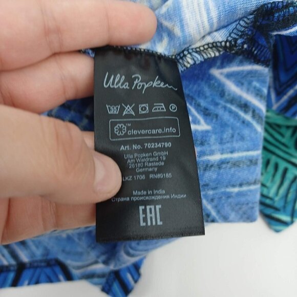 Ulla Popken Border Blues Print V-Neck Cotton Knit Tunic Top Tribal Ombre 32/34 - Picture 8 of 11